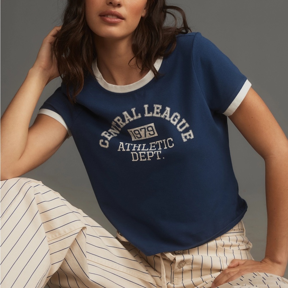 Daily Practice by Anthropologie Printed Ringer Tee Athletic Dept. 1979 Crop Top
